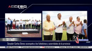 Senador Carlos Gómez acompaña a los futbolistas y autoridades de la provincia ante iluminación del estadio olímpico de Moca 