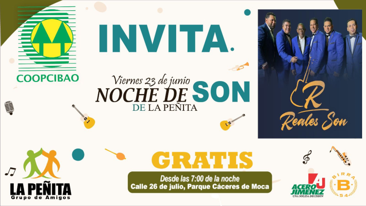 La Peñita, grupo de amigos invita a Noche De Son este 23 de junio desde las 7 p.m., En la calle 26 de julio, parque Cáceres, Moca