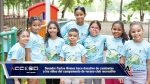 Senador Carlos Gómez hace donativo de camisetas a los niños del campamento de verano club recreativo